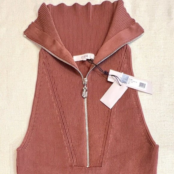 ET OCHS Emily Knit Zipper Top Ribbed Polo Tank Clay Brown Half Zip $695 Large - Picture 3 of 16
